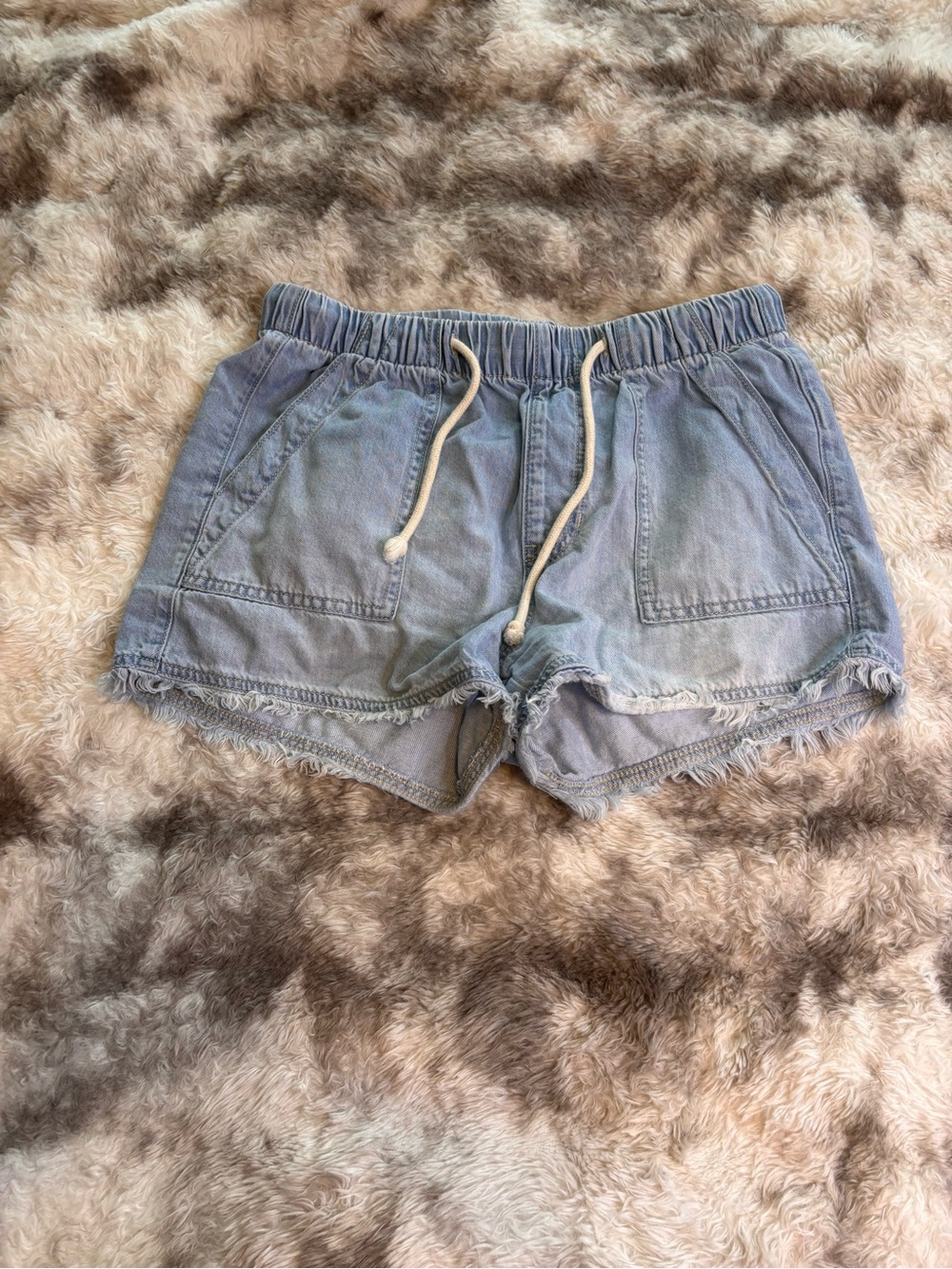 BCBGeneration Light Blue Denim High-Waist Drawstring Shorts
